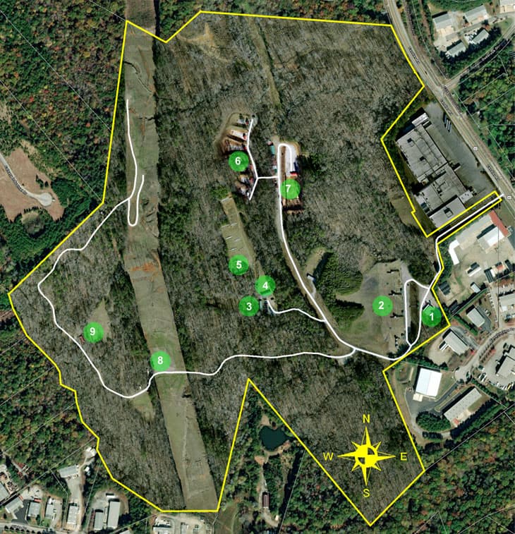 Aerial view of the Cherokee Gun Club property with numbered range locations